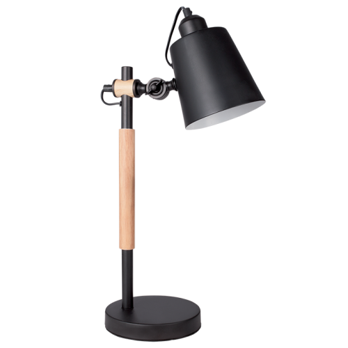 Metal and Wood Table Lamp with Metal Shade, Adjustable (TL142 BLACK)