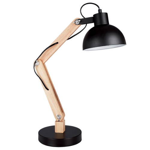 Metal and Wood Table Lamp with Metal Shade, Adjustable (TL143 BLACK)