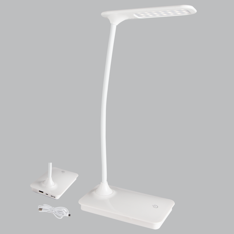 LED, ABS and Metal Desk Lamp with Flexi Arm and USB Port (TL182 WHITE)