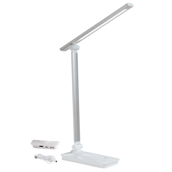 LED, Aluminium, Metal and Plastic Desk Lamp with Moveable Arm and USB Port (TL183 SILVER)