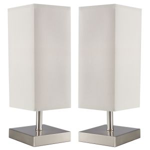 Twin Set, Satin Chrome Table Lamp with Beige Shade (TL196 SATIN)