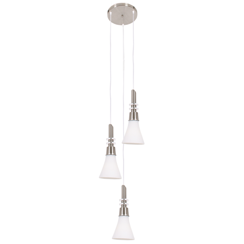 Satin Chrome Pendants with White Glass (PEN076/3 SATIN)