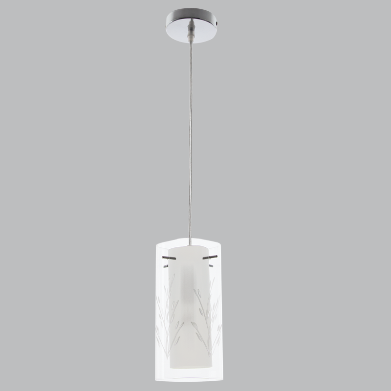 Polished Chrome Pendant with Clear Patterned Outer Glass and White Inner Glass (PEN163 WHITE)