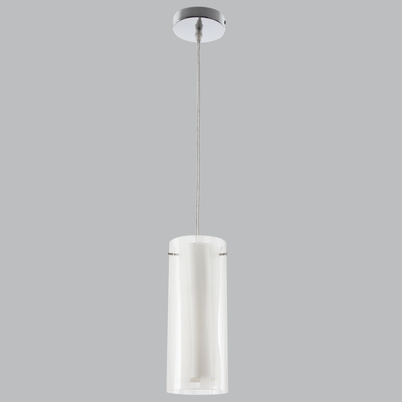 Polished Chrome Pendant with Clear and Frosted Patterned Outer Glass and White Inner Glass (PEN164 WHITE)