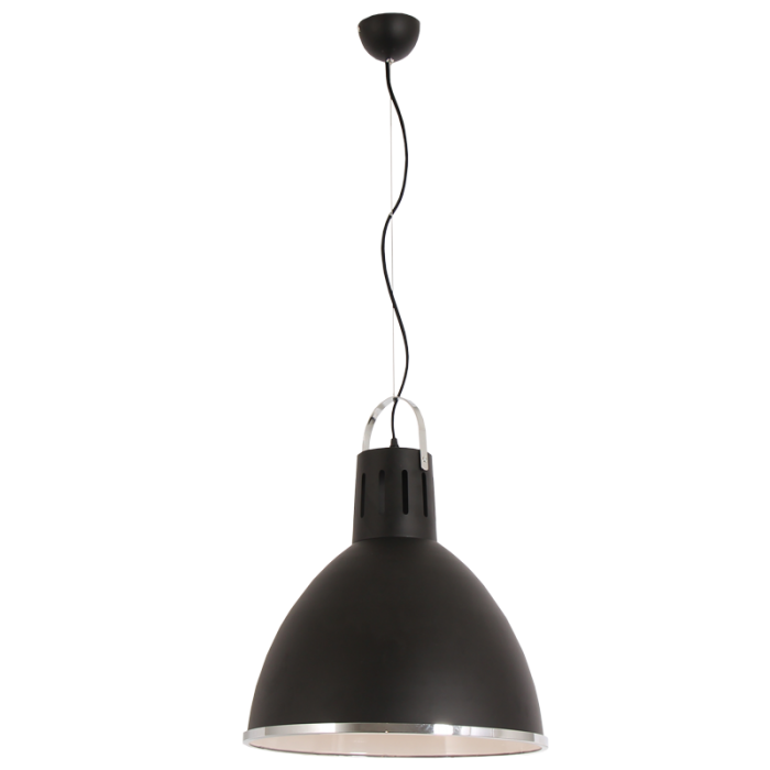 Matt Black Aluminium Pendant with Polished Chrome Trim (PEN277/1 BLACK)