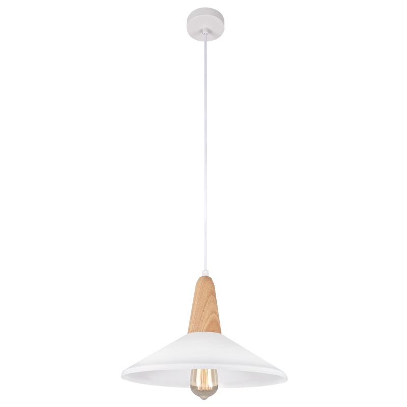 Metal and Wood Pendant with White Metal Shade (PEN371 WHITE)