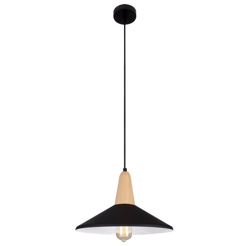 Metal and Wood Pendant with Black Metal Shade (PEN372 BLACK)