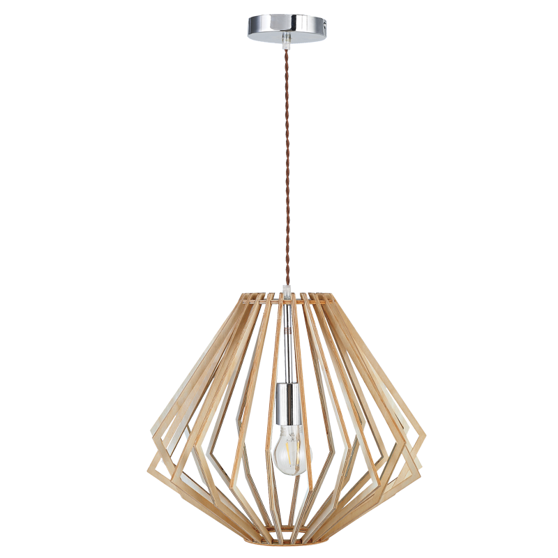 Polished Chrome Pendant with Wood (PEN444 WOOD)