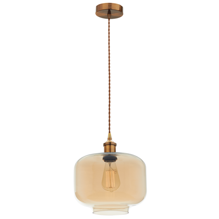 Brown Bronze Cord Pendant with Amber Glass (PEN538 AMBER)