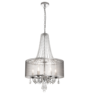 Polished Chrome Pendant with Crystals and Transparent Silver Shade (PEN549 CRYSTAL)