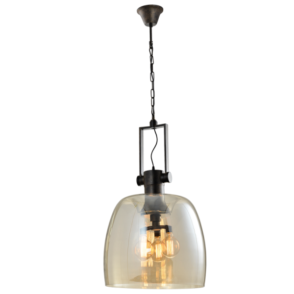 Black Metal Pendant with Cognac Colour Glass (PEN570/3 BLACK)
