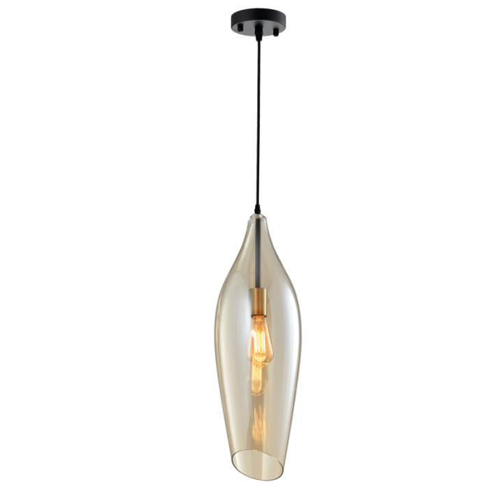 Black Metal Pendant with Cognac Colour Glass (PEN572/1 GLASS)