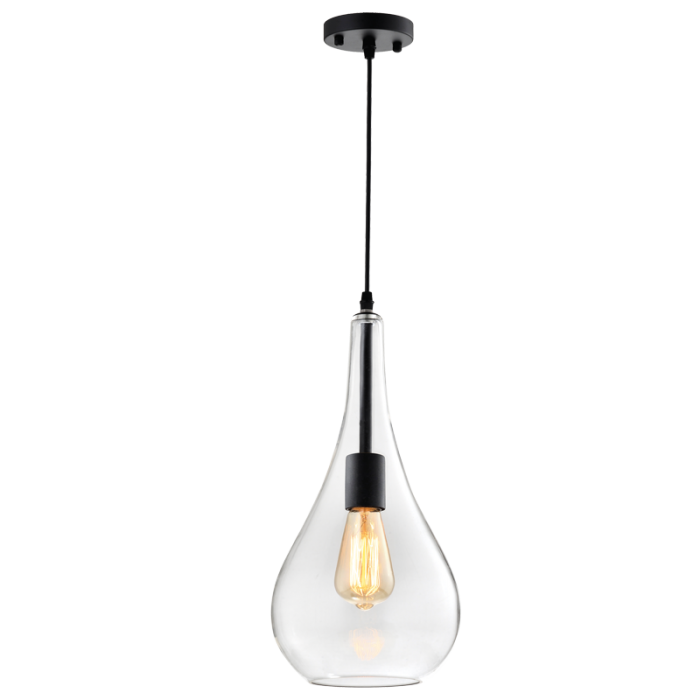Black Metal Pendant with Clear Glass (PEN573/1 GLASS)