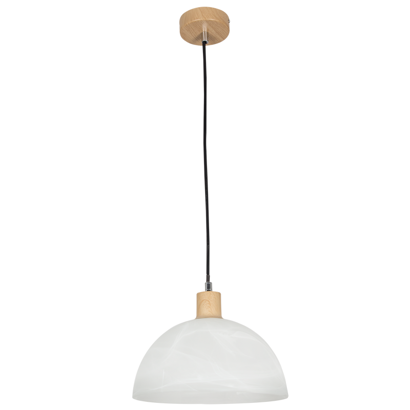Metal Cord Pendant with Wood Finish and Alabaster Glass (PEN686 ALABASTER)