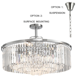 Polished Chrome and Crystal Pendant For Both Surface Mounting and Suspension