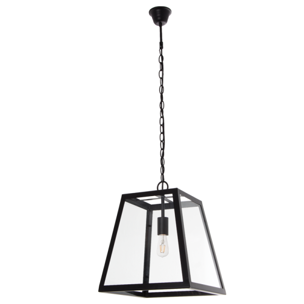Metal Pendant with 4 Panels of Clear Glass (PEN715 BLACK)
