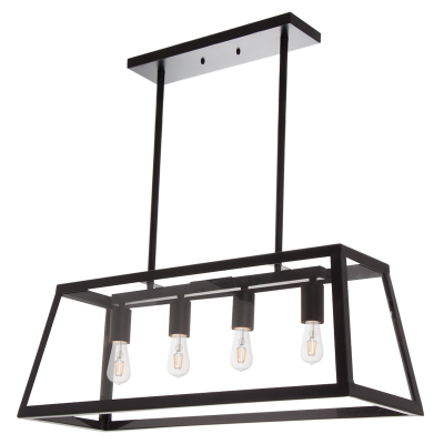 Metal Pendant with 4 Panels of Clear Glass (PEN717 BLACK)