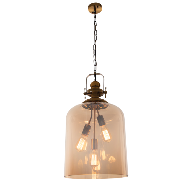 Satin Brass Pendant with Amber Glass (PEN761 AMBER)