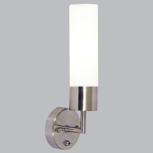 Satin Chrome Wall Bracket with White Glass, IP44 (ML005 SATIN)