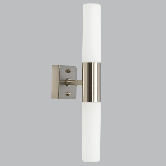 Satin Chrome Wall Bracket with White Glass, IP44 (ML009 SATIN)