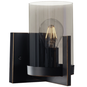 Metal Wall Bracket with Smoke Colour Glass (WB804/1 BLACK GOLD)