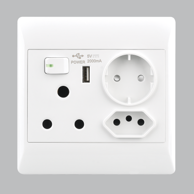 16 AMP Plug + New RSA Socket + USB + Schuko – 4 X 4 (EPL331 WHITE)