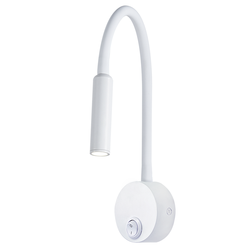Metal LED Wall Light with Flexible Rubber Arm and Switch (WB218 WHITE)