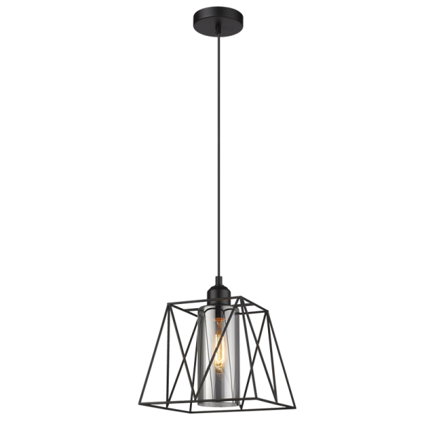 Metal Pendant with Smoke Colour Inner Glass (PEN201 BLACK)