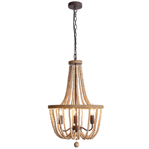 Metal, Rope and Wood Bead Chandelier (CH894/3 BEAD)