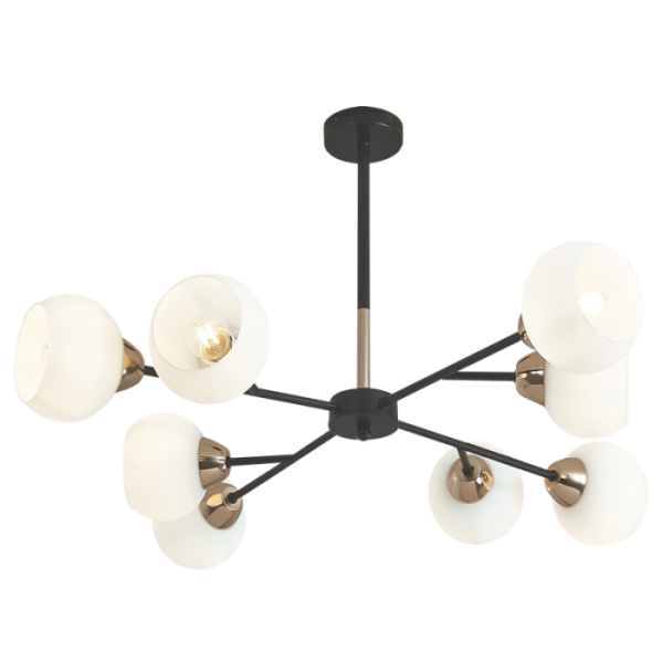 Metal Chandelier with White Glass (CH509/8 BK/GD)