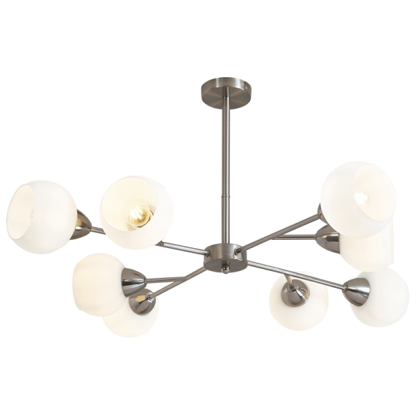 Satin Chrome Chandelier with White Glass (CH510/8 SATIN)
