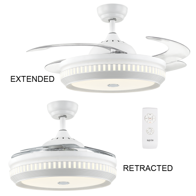 Metal Ceiling Fan with 4 Retractable ABS Blades and Blue Tooth Speaker (FCF062 WHITE)