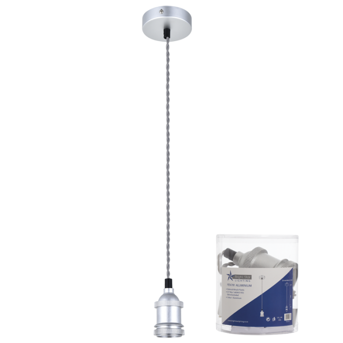 Aluminium Colour Pendant with Grey Twist Cord (PEN781 ALUMINIUM)
