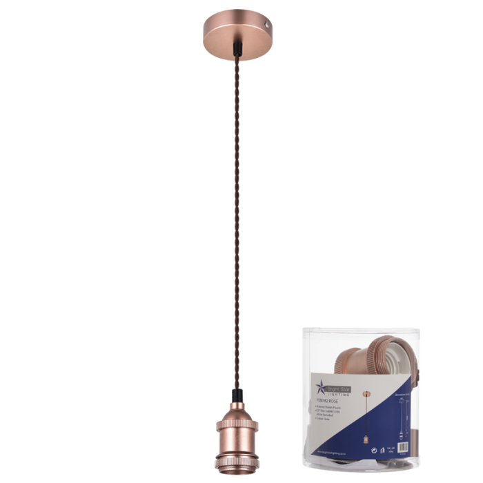 Rose Gold Colour Pendant with Brown Twist Cord (PEN782 ROSE)