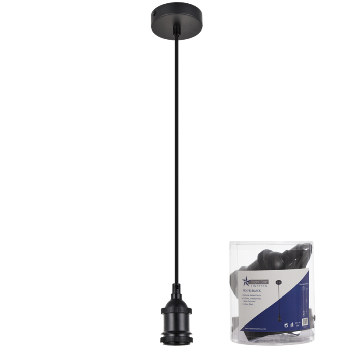 Black Pendant with Black Textile Cord (PEN783 BLACK)