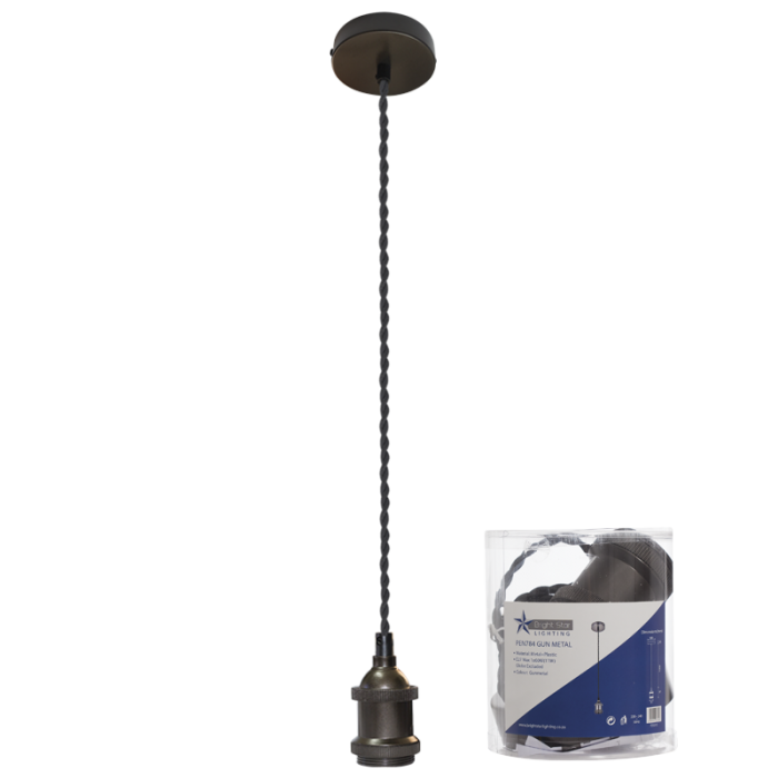 Gun Metal Colour Pendant with Black Twist Cord (PEN784 GUN METAL)