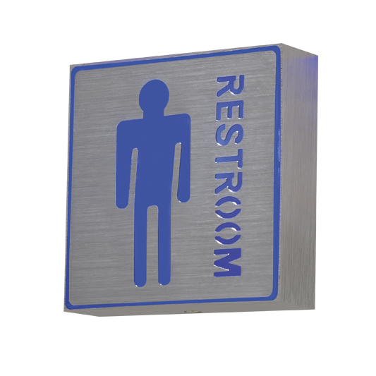Brushed Silver Male Restroom Sign, IP20 (WB305 BLUE)