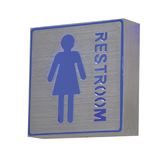 Brushed Silver Female Restroom Sign, IP20 (WB306 BLUE)