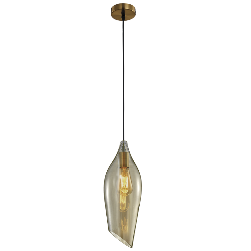 Satin Brass Pendant with Cognac Colour Glass (PEN552/1 GLASS)