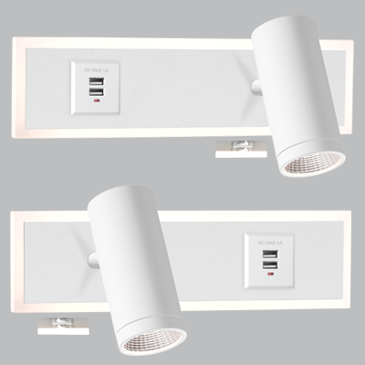 Aluminium and Acrylic Bedside Wall Bracket Set (2 per box) with 2 USB Ports and 2 Switches (WB204 MATT WHITE)