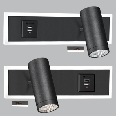 Aluminium and Acrylic Bedside Wall Bracket Set ( 2 per box ) with 2 USB Ports and 2 Switches (WB205 MATT BLACK)