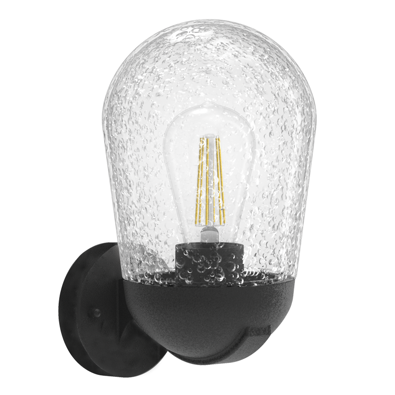 Up Facing Aluminium Lantern with Clear Speckled Glass (L371 MATT BLACK)