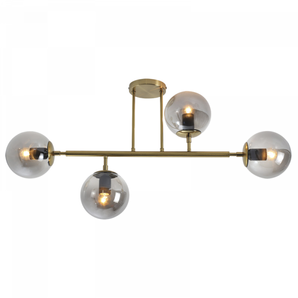 Satin Gold Metal Ceiling Fitting with Smoke Colour Glass (CF560/4 GD/SM)
