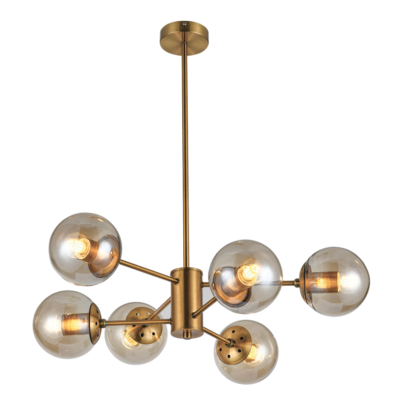 Metal and Amber Glass Chandelier (CH534/6 GOLD)