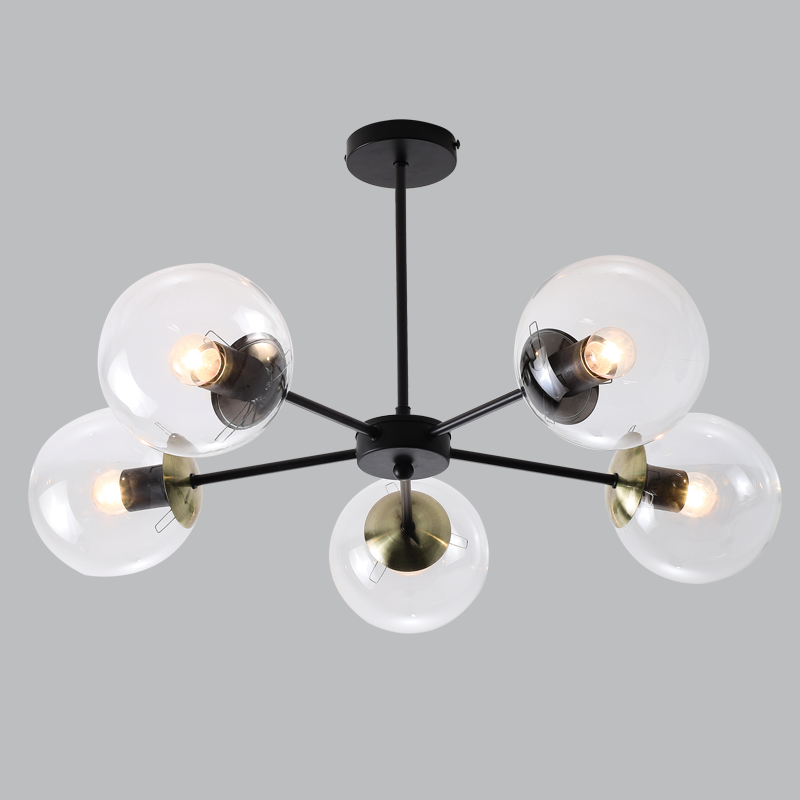 Metal and Clear Glass Chandelier (CH537/5 BK/AB)