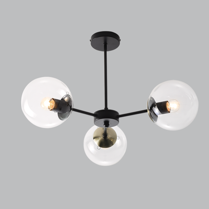 Metal and Clear Glass Chandelier (CH537/3 BK/AB)