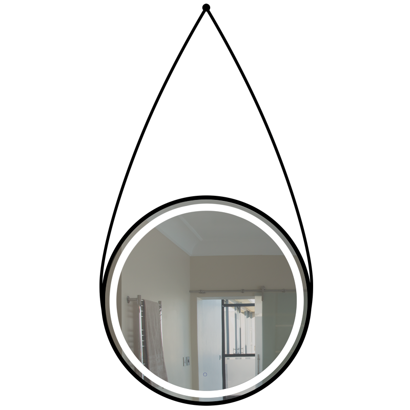 Circular Mirror with Black Leather Strap, IP44 (ML058 LED)