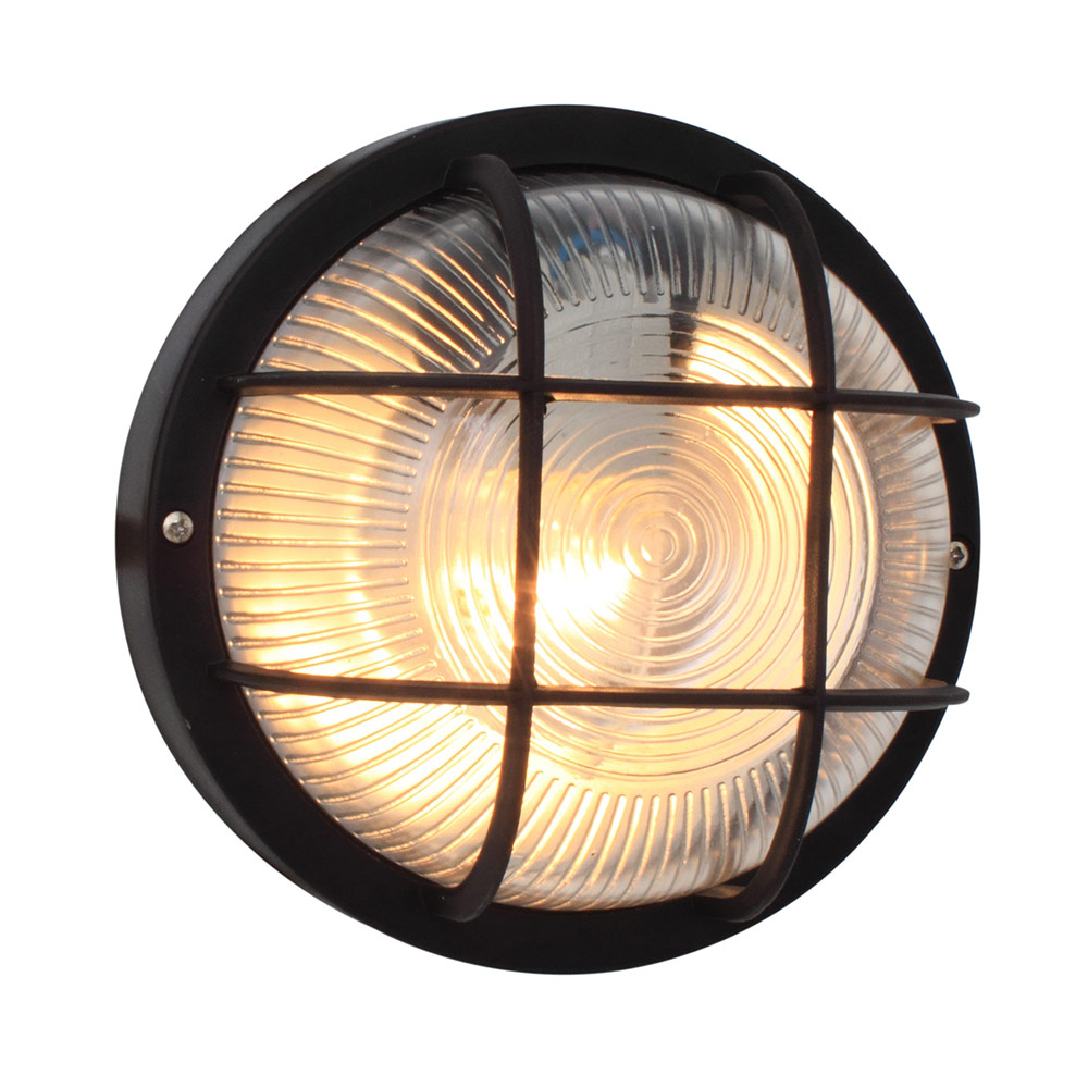 Round plastic bulkhead with grid black (B110)