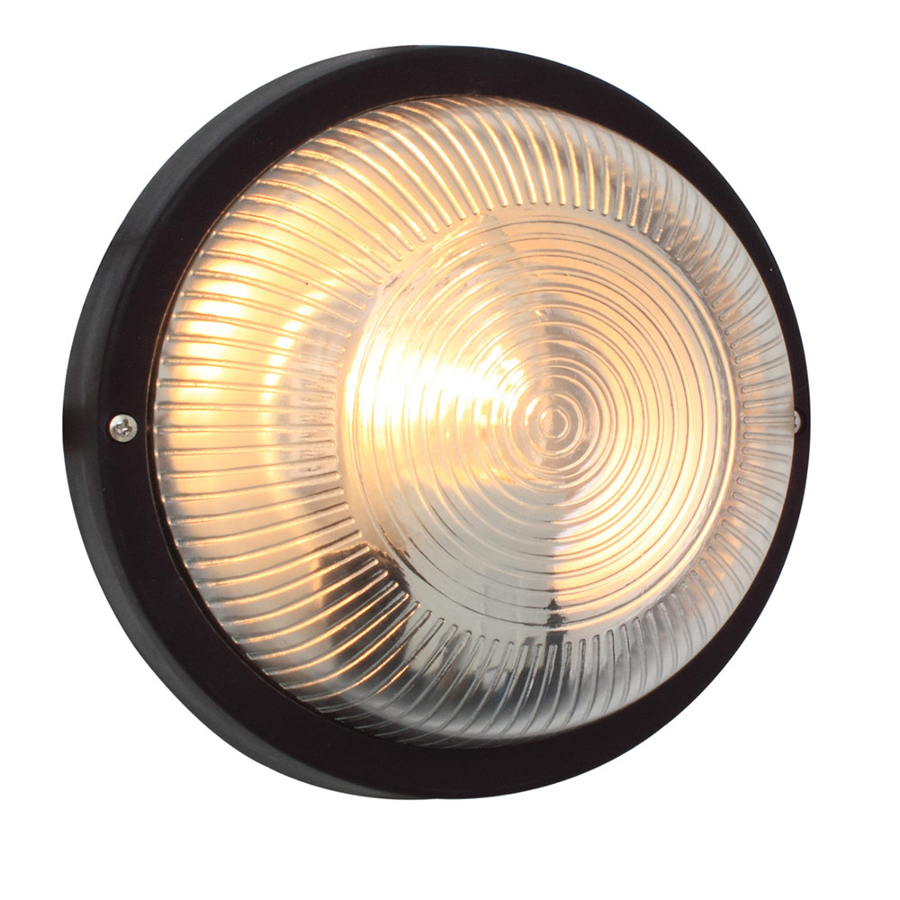 Round Plastic Bulkhead Plain Black Excl 1 x E27 60w GLS - Round Plastic Bulkhead Plain Black Excl 1xE27 60w GLS, B136B. (B136)