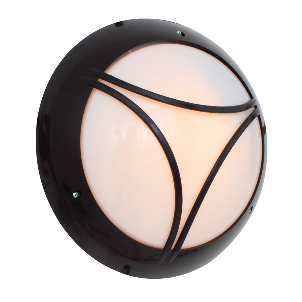 Euro bulkhead tri black / opal 100W excluding 1 x E27 - Euro bulkhead tri black